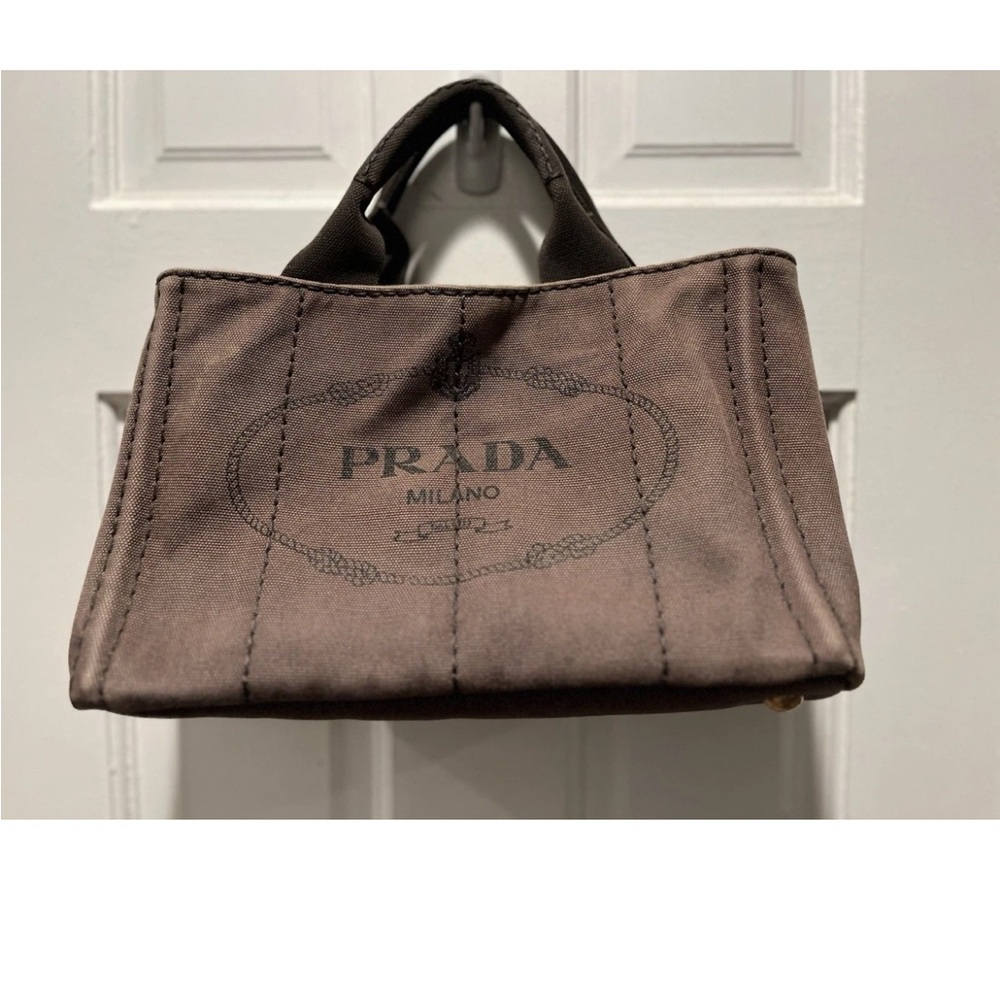 PRADA Canapa Taupe Canvas Tote Bag